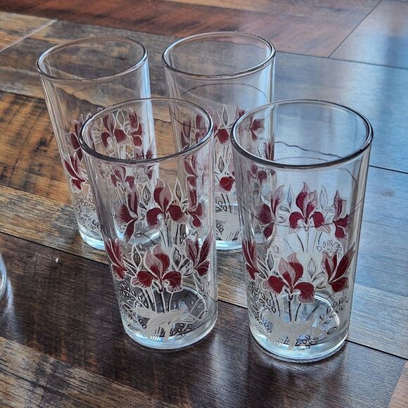 Vtg MCM Covetro Italian Pink Floral Pitcher &Glass Highball Drink Set Gold Trim - Picture 8 of 11